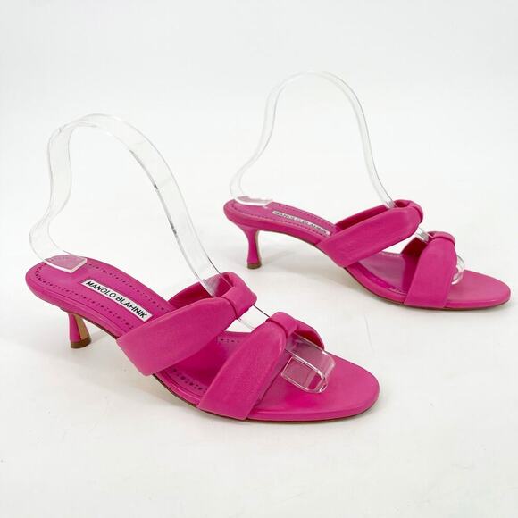 Manolo Blahnik Pallera Pink Leather 50mm Two Band Knotted Mule Slide size IT 38 - Picture 1 of 10